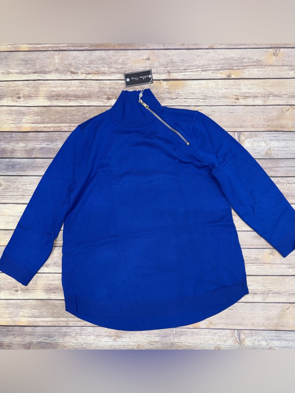 Melissa Paige Women's Mock-Neck Side-Zip Sweater Blue size M
